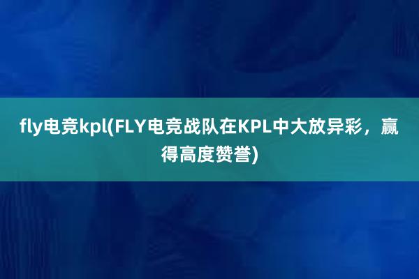 fly电竞kpl(FLY电竞战队在KPL中大放异彩，赢得高度赞誉)